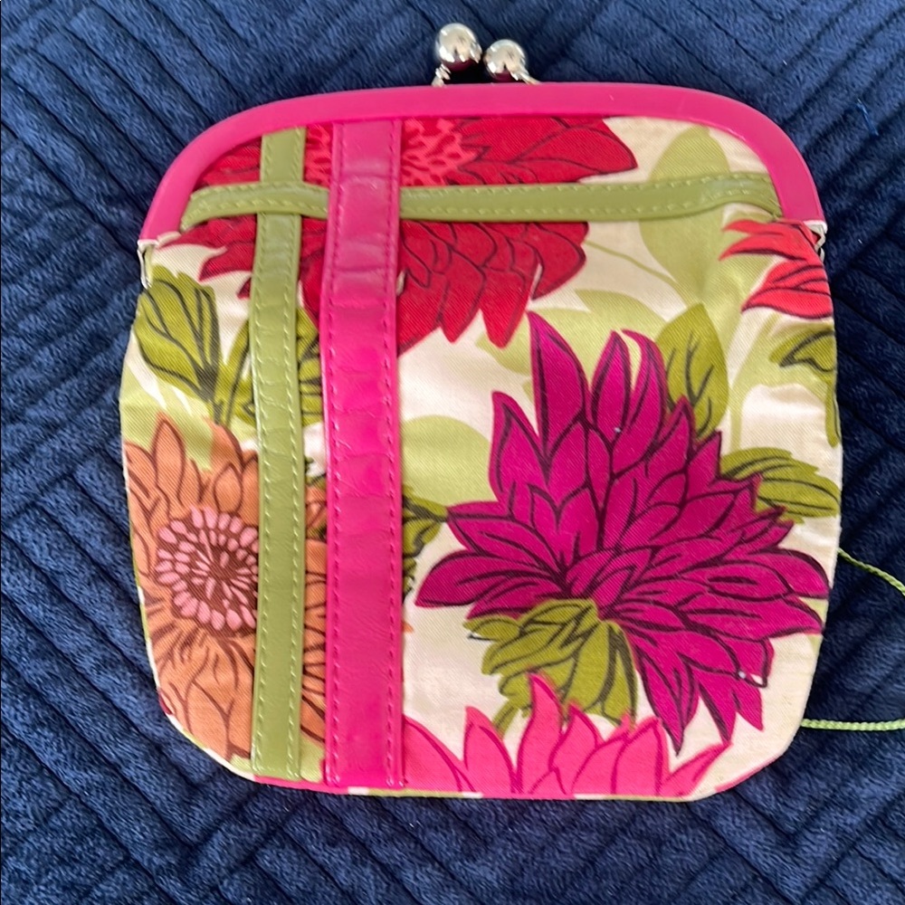 Pink and Green Floral Cosmetic Bag with Metal Clasp